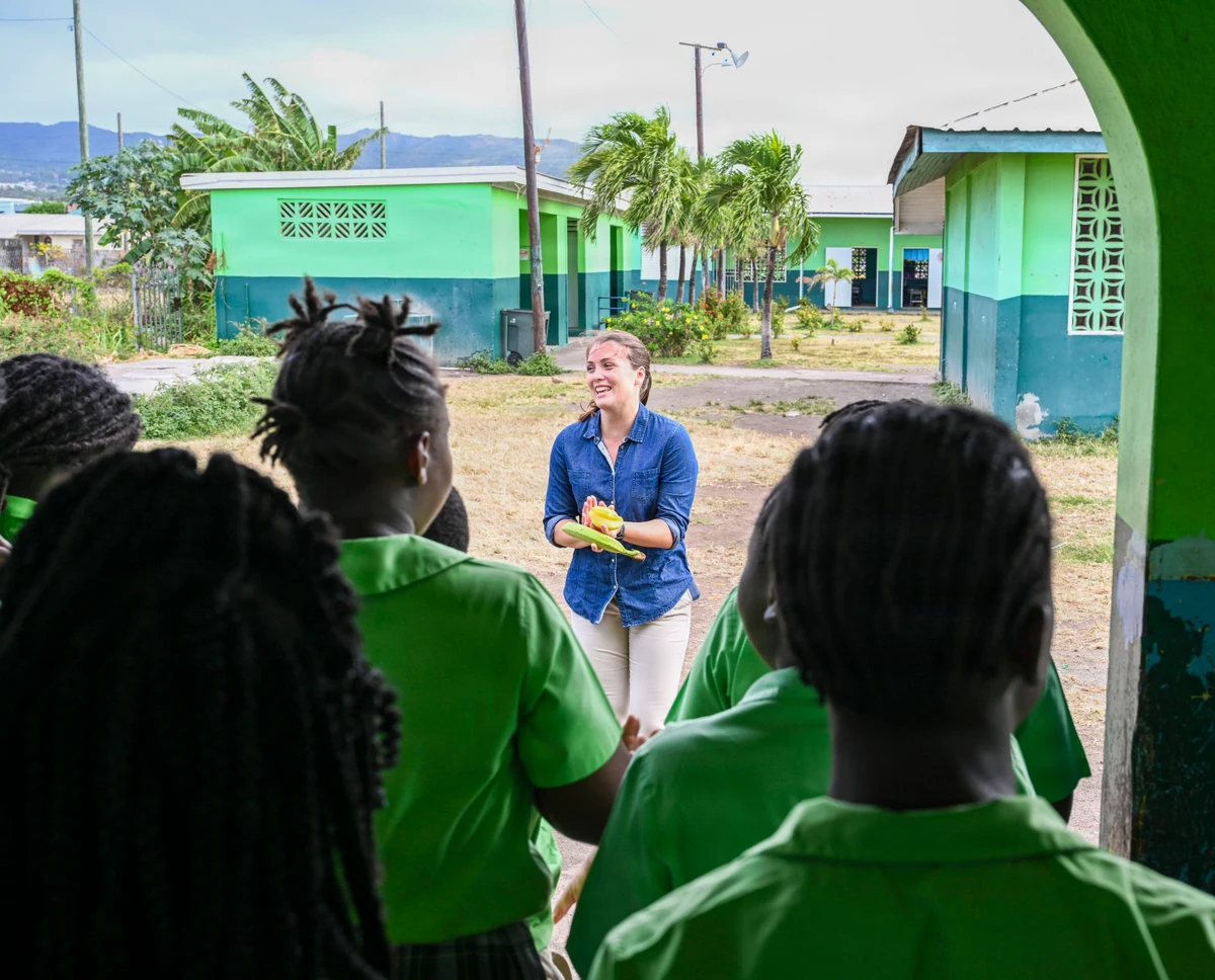 A nutrition lesson in the grounds of Tucker Clarke Primary School, Basseterre, St Kitts